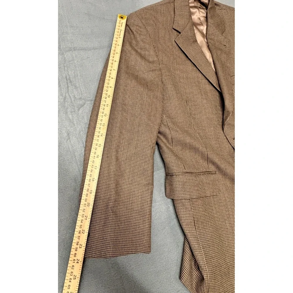 Jos A Bank Blazer Wool Silk Mens Sport Coat Brown Houndstooth Jacket 40 Short